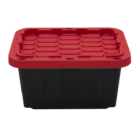 Small Storage Bin, 5 Gallon Plastic Storage Container with Snap-On Lid, Black and Red 4Pack