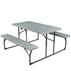 Indoor and Outdoor Folding Picnic Table Bench Set with Wood-like Texture (Main Material: HDPE, Main Color: Gray)