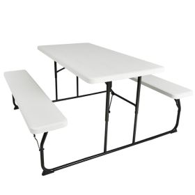 Indoor and Outdoor Folding Picnic Table Bench Set with Wood-like Texture (Main Material: HDPE, Main Color: White)