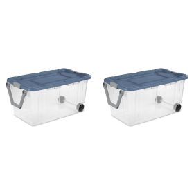 Extra Large Storage Bin, 40 Gallon Wheeled Plastic Storage Container with Handle,Pack of 2 (Color: Clear / Blue)